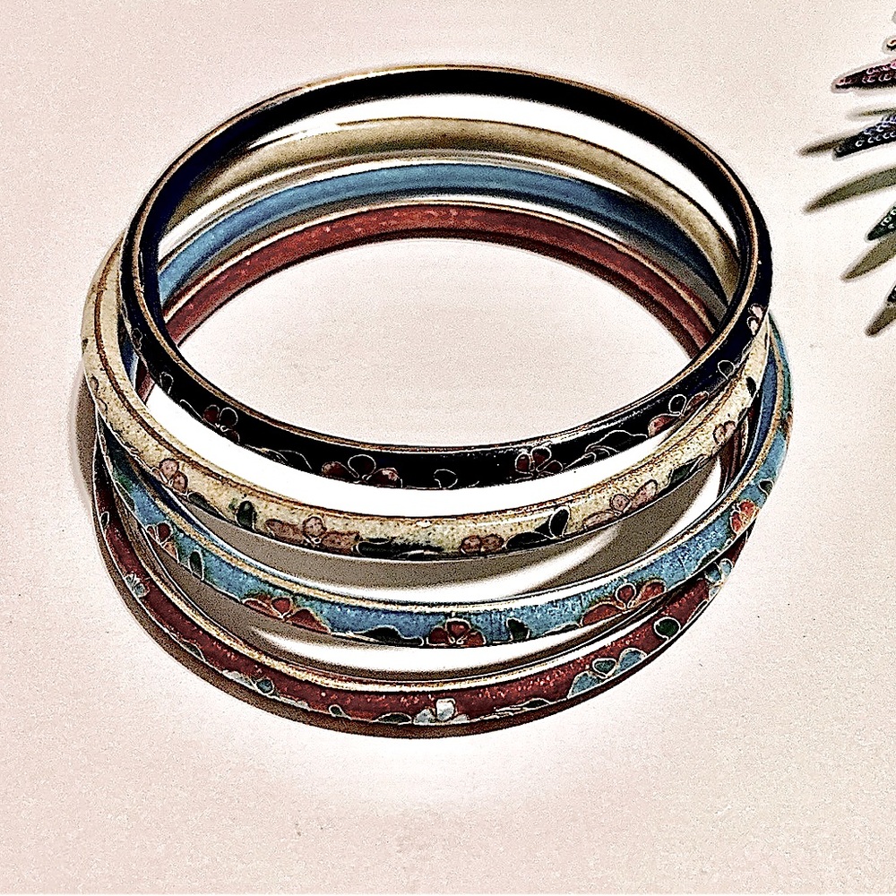 Cloisonné Bangle set of multicolored bracelets with vibrant colors